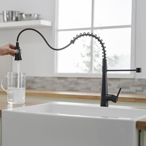 TIMACO Rubinetto da cucina nero, miscelatore ad alta pressione con doccetta estraibile, miscelatore lavello