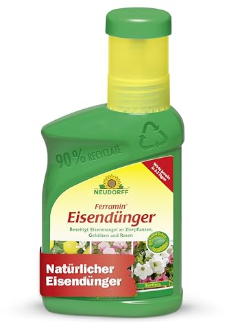 Neudorff Ferramin Eisendünger – Natürlicher Eisendünger für Zitruspflanzen, Zierpflanzen und Rasen für kräftig-grüne Blätter und Rasengräser, 250 ml