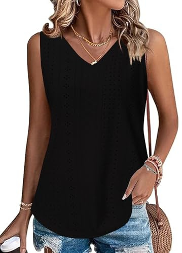 Gyabnw Camiseta sin Mangas Mujer Cuello V de Tirantes Ligera Tela Suave | Diseño sin mangas, cuello V, tirantes finos, tejido suave, tejido ligero, silueta de camiseta sin mangas, para verano