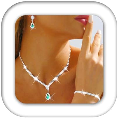 Reaky Ensemble de bijoux de mariée 3 pièces avec collier en strass argenté et cristal - Accessoires de mariage pour femme