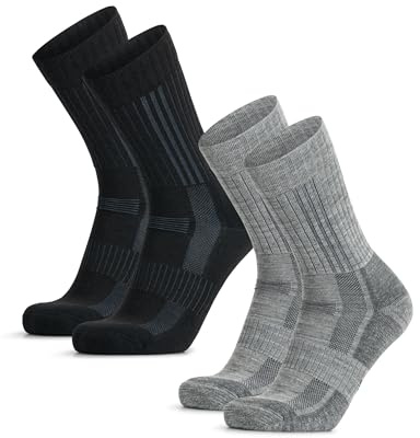 DANISH ENDURANCE Calze Trekking Professionali Lana Merino, Anti-Vesciche, Traspiranti, Uomo e Donna, 2 Paia, Multicolore (1x Nero/Grigio, 1x Grigio Chiaro), 39-42