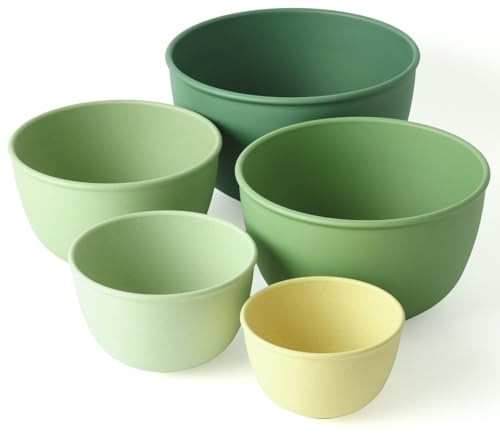 Bamboozle Mixing Bowls | 5 Piece Plant-Based Nesting Bowl Set | Matte Finish | Multi-Color | Dishwasher and Microwave Safe | Fresh Guacamole