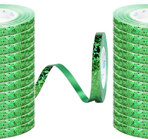 waziwe 240 metri di lunghezza stelle filanti per compleanno, 24 scintillii di verde, perfetto per decorazioni di matrimonio, compleanno, Capodanno, nastro regalo, nastro per palloncini (verde)