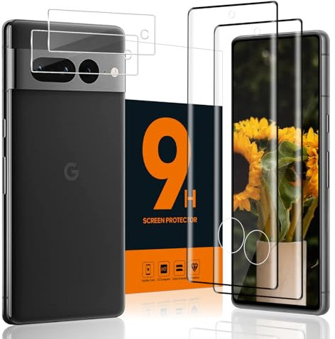 Carantee Schutzfolie für Panzerglas für Google Pixel 7 Pro 5G, 3D-Volle Bedeckung Google Pixel 7 Pro Schutzglas, 9H Härte, Anti-Bläschen, Anti-Kratzen, 2+2 Stück Ultra-klar Displayschutz+Kameraschutz