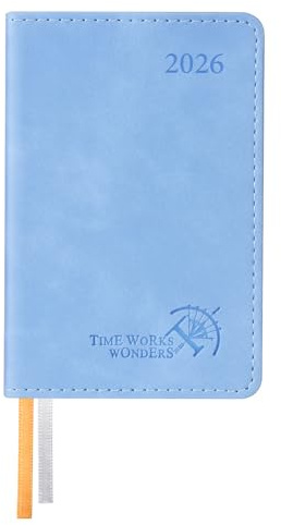 POPRUN Agenda Settimanale 2026 Piccola A7 in Italiano - Agendina Tascabile 2026 Formato 7,5x11,5 cm - Mini Planner 26 con Copertina Morbida in Pelle PU e Carta da 70 g/m², Blu Cielo
