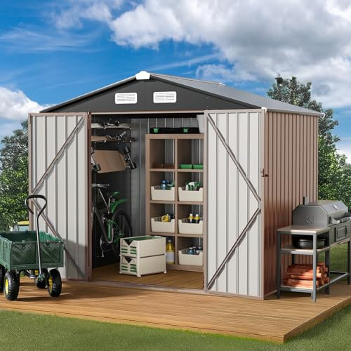 GVDV Outdoor Storage Shed, 6 x 4 FT Metal Outdoor Shed for Garden, Patio and Backyard with Air Vent & Lockable Doors, Waterproof Shelter for Tools, Bike