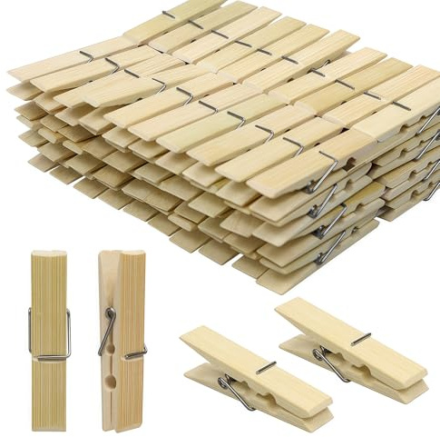 GZXUNFA Natural Bamboo Clothespins 20-Pack Wooden Clothes Pins with Spring, 2.4 Inch Heavy Duty Rust Resistant Clips for Laundry, Crafts, Kitchen & Home Organization