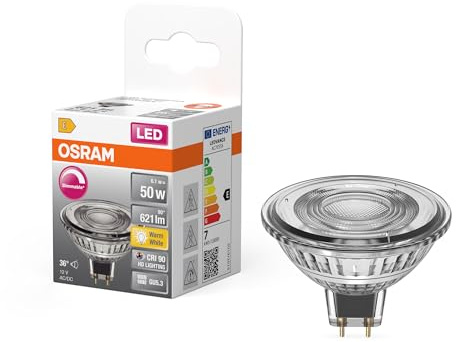 Osram LED SUPERSTAR MR16 12 V in Reflektorform-Form, LED-Spot, Glas, 6,1 W, 621 lm, 2700 K, Dimmbar, CRI 90