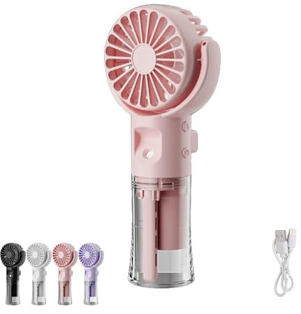 Mini Ventilateur Portable, Ventilateur Brumisateur, Ventilateur de Poche USB Rechargeable avec 4 Vitesses Réglables et Brume D'eau, Ventilateur Portable Silencieux pour Maison, Bureau, Voyage (Rose)