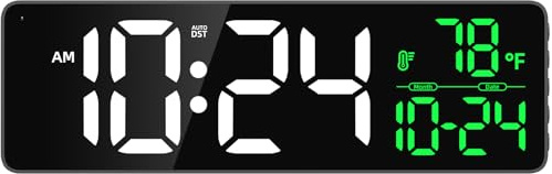 Large LED Digital Wall Clock with Date, Temperature, Auto-Brightness, Auto-DST | Big Digital Clock for Bedroom, Desk, Classroom, Living Room, Kitchen, Office, Gym, Farmhouse, Xmas Gift for Seniors