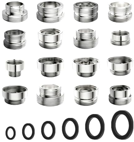 LEKEFETO Lot de 16 adaptateurs de robinet en métal – Adaptateurs filetés avec joints pour filtre à eau, tuyau d'arrosage et évier – Installation simple, utilisation polyvalente