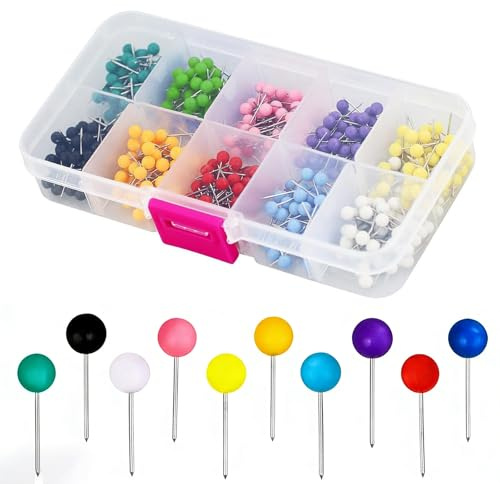 UYGTHI 500 Pcs Map Push Pins, 1/8 Inch Plastic Round Head Tacks with Steel Points, 10 Colors Assorted, Perfect for World Map, Cork Board, Fabric Marking & Office Use