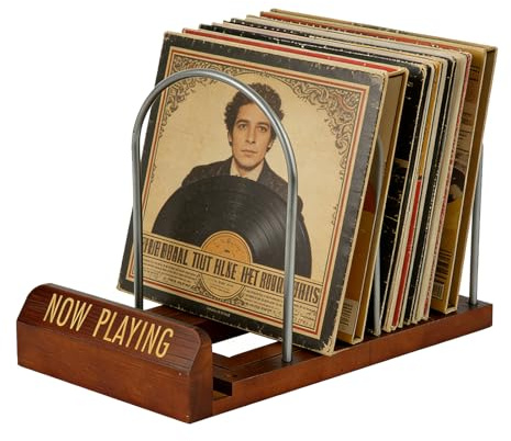 Clyfanesy Vinyl Record Holder for 50 LPs, Wooden Now Playing Display Stand | Adjustable Dividers, Expandable Album Display Rack for Turntables, Books, Magazines & Record Collectors