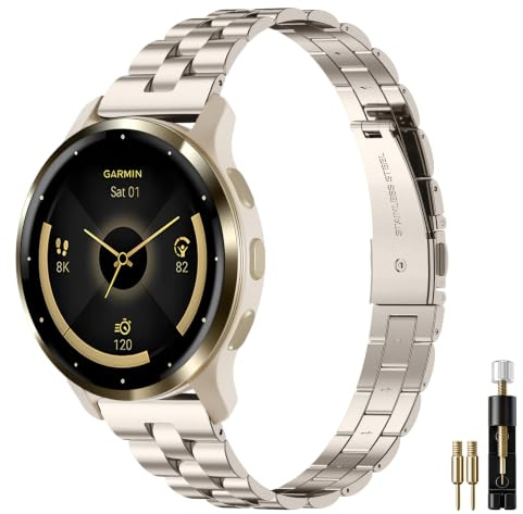 18 mm metallarmband för Garmin Venu 3S/Venu 4 41 mm/Vivoactive 4S/Venu 2S, metallarmband rostfritt stål armband för Vivomove 3S/Forerunner 255S/265S kvinnor och män, Mittelgroße, Nylon, Ingen ädelsten