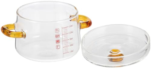 SUPVOX Ciotola in Vetro Trasparente con Doppia Maniglia e Coperchio da 150ml Resistente al Calore per Cottura in Forno a Vapore, per Cucina e Arrosti