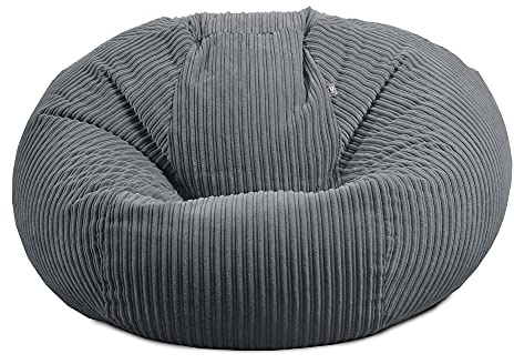 rucomfy Huge Adult Beanbag Chair - Soft Corduroy - Slate Grey | Premium Supportive Pre-Filled Adult & Teens Beanbag Chair - Durable Fabric Ergonomic Seat - Machine Washable - 125x120cm