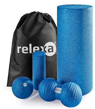 Relexa Faszienrolle Set - 5-Teilig - Twinball - Rolle Groß und Klein - Faszienball - Zur Massage Bei Rückenschmerzen - Premium Material - Blau