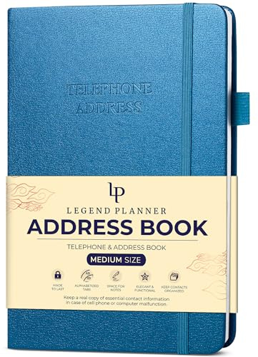 Legend Telephone Address Address Book for Seniors with Tabs, Mystic Blue