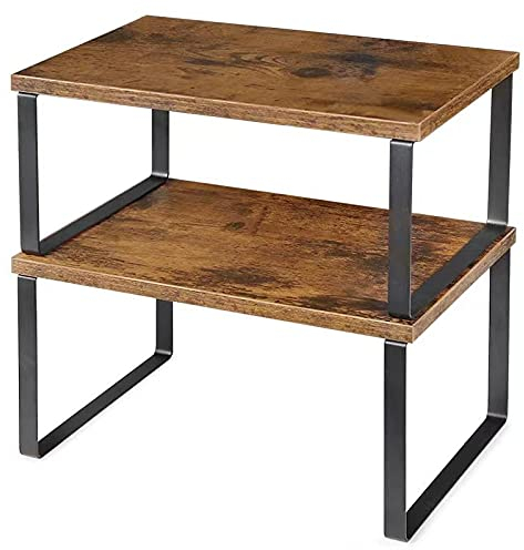 YBING 2er Set Schrank Regal, Thekenregal, Schrankregale für Küchenschränke, Stapelbares und Erweiterbares Lagerregal für Utensilien, Geschirr, Konservendosen, Gewürze, modernes Schwarz und Braun