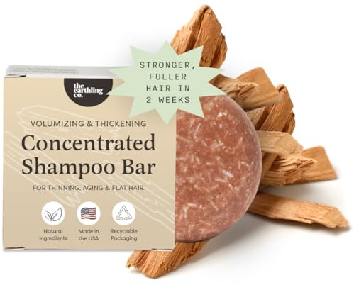 The Earthling Co. Volumizing Shampoo Bar For Hair Thickening, Fullness, Strength, and Hair Growth - Sulfate, Silicone, Paraben Free for Thinning, Flat, Fine Hair - Made in USA (Sweet Sandalwood, 3oz)