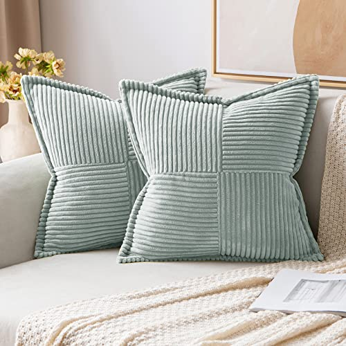 MIULEE 2er Set Kordsamt Kissenbezüge Samtkissen Weich Dekokissen Dekorativ Kissenbezug Modern Kissenhülle Sofakissen Zierkissen Couchkissen für Wohnzimmer Schlafzimmer Grau Grün 40x40 cm