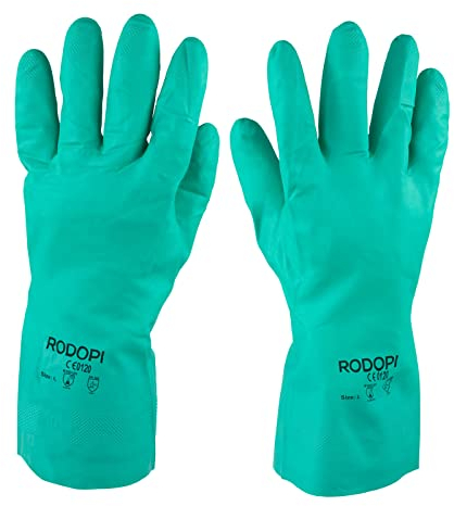RODOPI CHEMIX-Comfort Gummihandschuhe für Herren und Damen Putzhandschuhe aus Nitril Chemikalienschutzhandschuhe EN ISO 374-1:2016 Type A Schutzhandschuhe (1 Paar, 9)