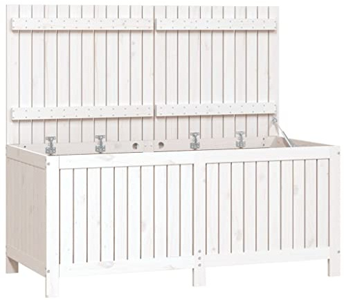 vidaXL Garden Storage Box in Solid Pine Wood - Large Capacity, Hydraulic Lid and Ventilated Design - White