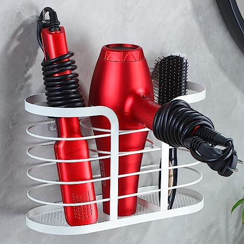 YIGII White Hair Dryer Holder - Adhesive Blow Dryer Holder/Hair Tool Organizer Bathroom Organizer Stick on Wall Mounted Multi-Functional Hair Dryer Rack for Wire Straightener, Shavers