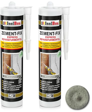 Isolbau Zement-Fix 2 x 300 ml Zementgrau Express Reperaturmörtel - Dichtungsmasse für Fugen & Risse im Innen- & Außenbereich, Kartusche