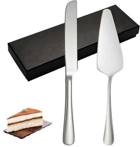 Tibapla Set di Coltelli e Server per Torta Nuziale, Acciaio Inossidabile Coltello da Torta, Paletta per Torta, Taglia Torta a Fette per Matrimoni, Compleanni, Feste
