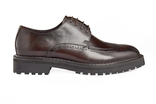 Xposed Chaussures Derby Semi-Brogue en Cuir Poli pour Hommes, rétro, Grosse Semelle en Caoutchouc Commando, Faites à la Main [MA202-Y09-BROWN-44EU, 9.5UK]