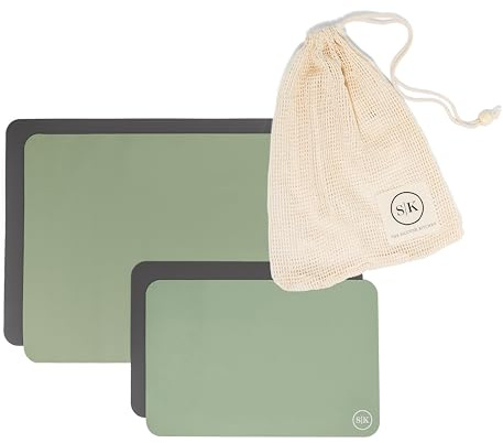 The Silicone Kitchen Reusable Silicone Oven Baking Mats Gift Set Bundle, 2 Half-Sheet, 2 Quarter-Sheet, Sage Green, Dark Gray