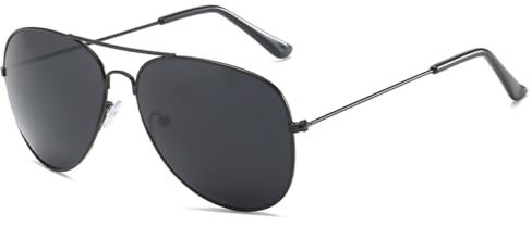 Yumatch Pilot Style Sunglasses - Unisex Black Classic UV400 Polarized Lens Shades for Driving