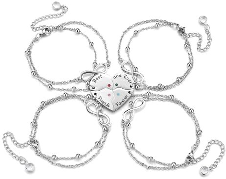JSDDE BFF Freundschaftsarmbänder für 4 Partnerarmbänder Best friends forever and ever Armband mit Herz Puzzle Anhänger Infinity Armband Geschenke für Schwester Partner Freundin