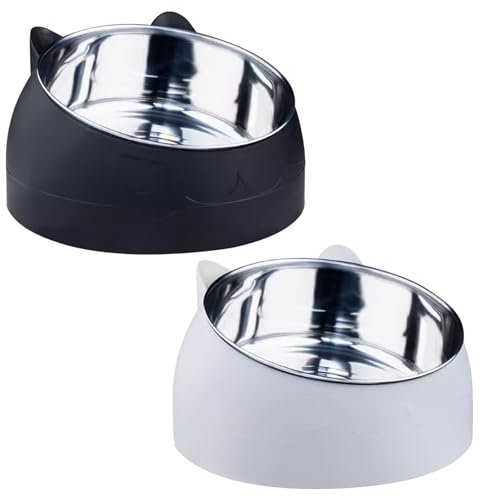 Eeyfarog - Lot de 2 gamelles pour chat - En acier inoxydable - Inclinées à 15° - 400 ml - Gamelles amovibles