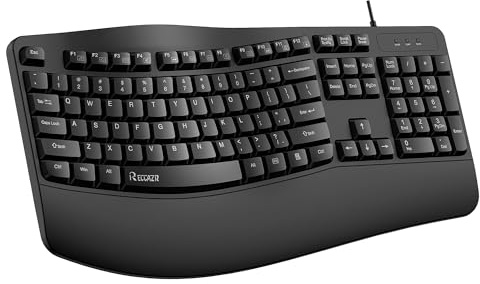 RECCAZR Ergonomic Keyboard with Wrist Rest, Wired USB-A Keyboard for Natural Typing, Spill-Resistant, Compatible with Windows/PC/Laptop