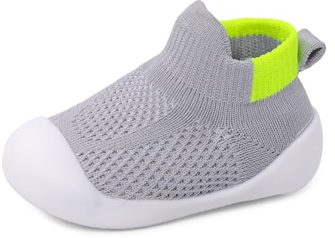 LACOFIA Baby Boys Girls Sock Shoes Toddler Barefoot Shoes Breathable First Walkers with Non-Slip Rubber Sole Gray 12-18 Months
