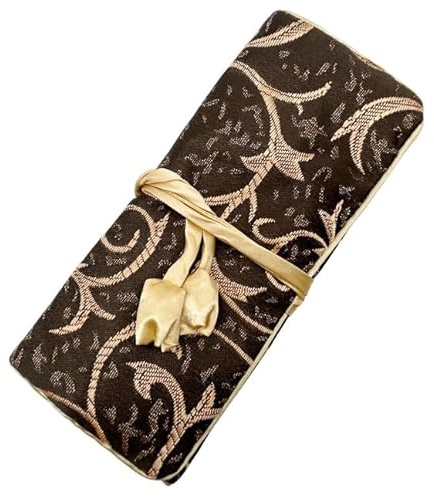 SmilerSmile Jewelry Travel Bag Embroidery Travel Jewelry Organizer with Tie Close Embroidered Flower Jewelry Roll for Women Girls (Vines, Brown)