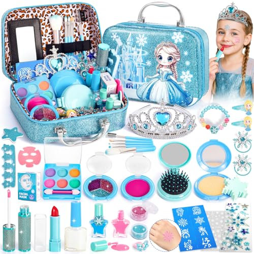 Hohosunlar Maquillage Enfant Fille Jouet, 34pcs Trousse Maquillage Enfant Fille Lavable Non Toxique, Cadeau d'anniversaire de Noël Jouet pour Filles 3 4 5 6 7 8 9 10 11 12 Ans