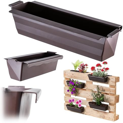 KADAX Pflanzkasten 16er Set für Paletten mit Hängesystem, 37x9 cm Braun, zum Bepflanzen & Dekorieren als Balkonkasten, Blumenkasten für Europalette, Blumentopf-Einsatz & Übertopf in Palettengärten