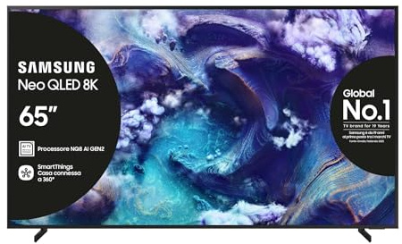 Samsung Neo QLED 8K Vision AI Smart TV 65'' QE65QN900FTXZT Mini LED, NQ8 AI Gen3 Processor, 8K AI Upscaling, Glare Free, Dolby Atmos & OTS Pro, Metal Frame Design, PACCHETTO INTRATTENIMENTO, 2025