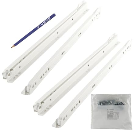 vasalat Rollschubführung Schubladenschienen 550mm Teilauszug Schienen für Schubladen, Schubladenauszüge für die aufliegende Montage, Stahl cremeweiß 2 Paar
