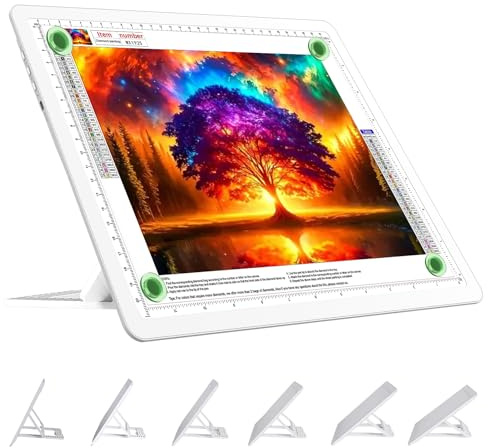 TOHETO Tableau lumineux A4 rechargeable avec support, bloc lumineux magnétique super lumineux avec boutons latéraux, boîte à lumière sans fil pour le traçage et le dessin