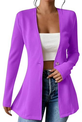 RLEHJN Blazer Damen Elegant Leinenblazer Business Sakko Revers Anzugjacke Sommerjacke Leicht Tailliert Einfarbiger Slim Fit Business Casual Outfits Für Die Arbeit Longblazer Damen Elegant Sommer