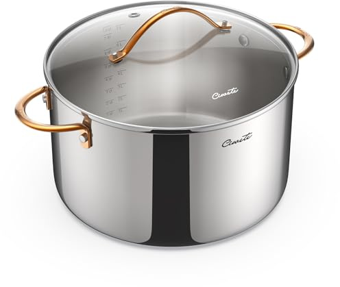 Ciwete 8 Quart Stock Pot with Lid, Upgraded Tri-Ply Stainless Steel Pot, Seamless Soup Pot with Stay-Cool Brass Handle, Healthy Polished Stockpots, Induction Cookware, Oven and Dishwasher Safe