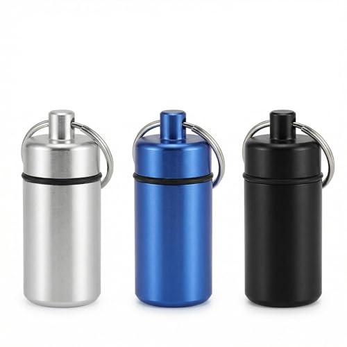 ZIOYANE 3Pcs Mini Pocket Ashtray, Waterproof & Portable Aluminium Keychain Case for Earbuds Pills & Outdoor Use (Blue Black Silver)