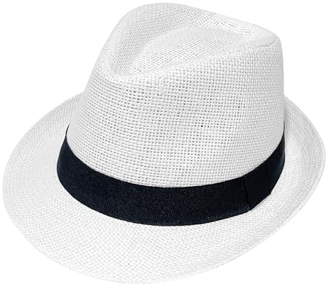 Wildarms Chapeau Fedora en paille pour femme - Style panama - Avec bande noire - Léger et respirant - Pour la plage et les vacances