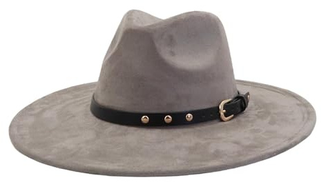 Sombrero Fedora unisex de ala ancha para adultos con banda tachonada, corona con forma de diseño, ala ancha y accesorio decorativo para festivales, viajes informales, sesiones de fotos, gris, Altoa