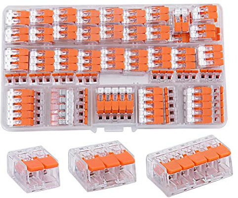 HTCELLE Lever Wire Connectors, 75 Pcs Wire Connector Assortment Pack Compact Splicing Connector Kit for Electrical Wires Solid Stranded Flexible Wires, 2 Port, 3 Port, 5 Port
