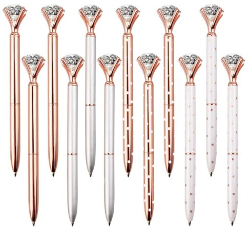 LONGKEY Set of 12 Diamond Pens – Elegant Crystal Topped Writing Instruments for Gifting, Office, and Special Occasions